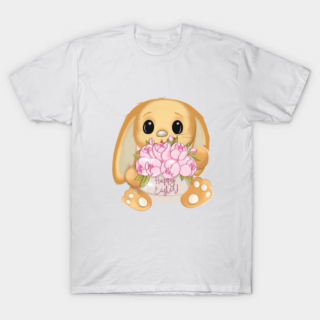 Spring bunny, Easter bunny, bunny rabbit flowers peony roses T-Shirt by PrimeStore